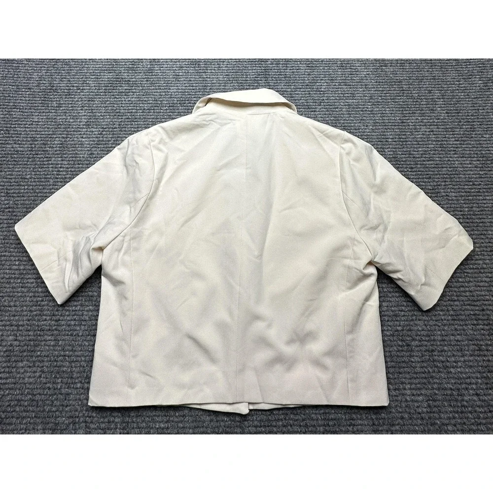 Lulus Blazer‎ Womens Small Beige Cropped Short Sleeve One Button Lined Jacket